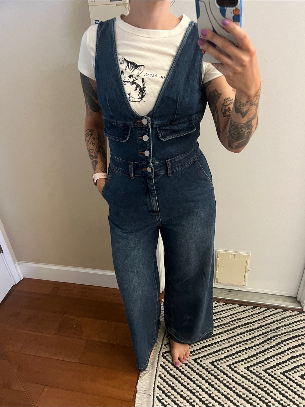 Cider Denim Jumpsuit Wide-Leg Jeans in Dark Blue